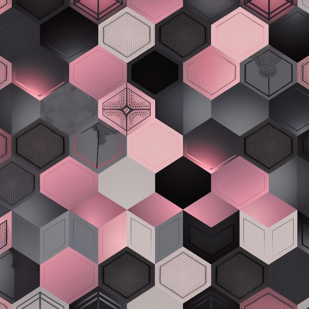 Um papel de parede de hexágonos com cores rosa e preto