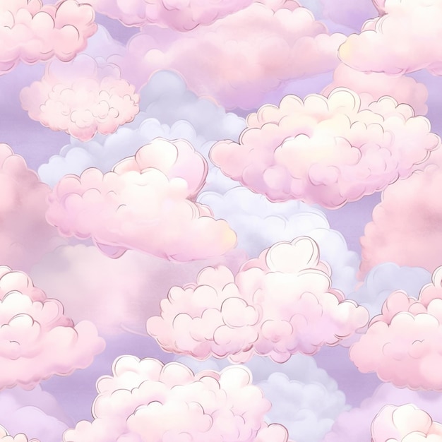 Um papel de parede de nuvens com nuvens rosa e azuis.