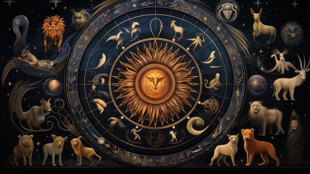 um papel de parede destacando o animal do zodíaco do ano com representações artísticas do animal