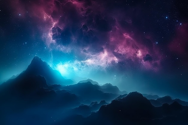 Um papel de parede espacial roxo e azul com uma nebulosa e estrelas