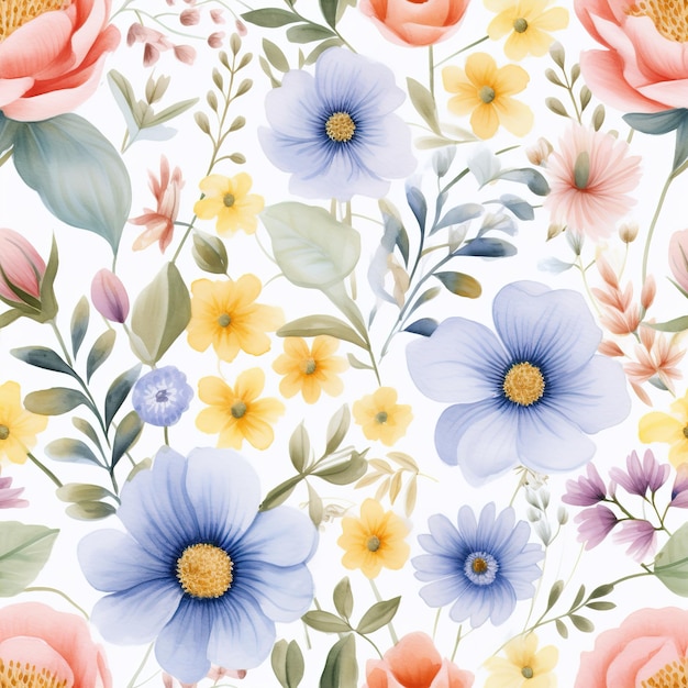 um papel de parede floral com flores e folhas