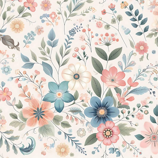 um papel de parede floral com flores e folhas