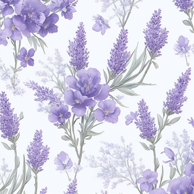 Foto um papel de parede floral deslumbrante de lavanda e azul celeste com um intrincado padrão branco e roxo