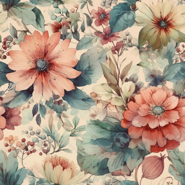 Um papel de parede floral impresso com fundo aquarela.