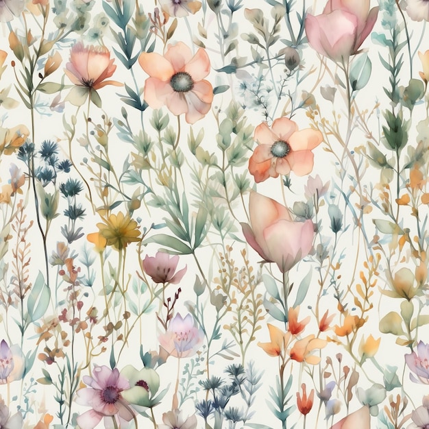 Um papel de parede floral que é aquarela