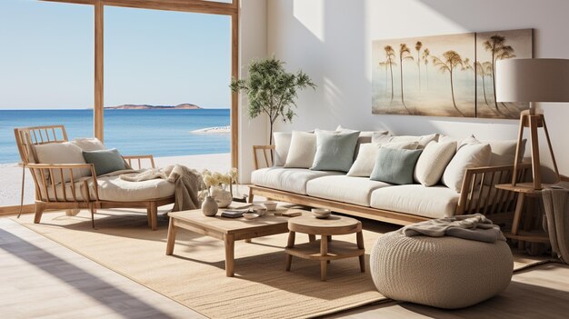 Foto um papel de parede moderno para uma sala de estar costeira