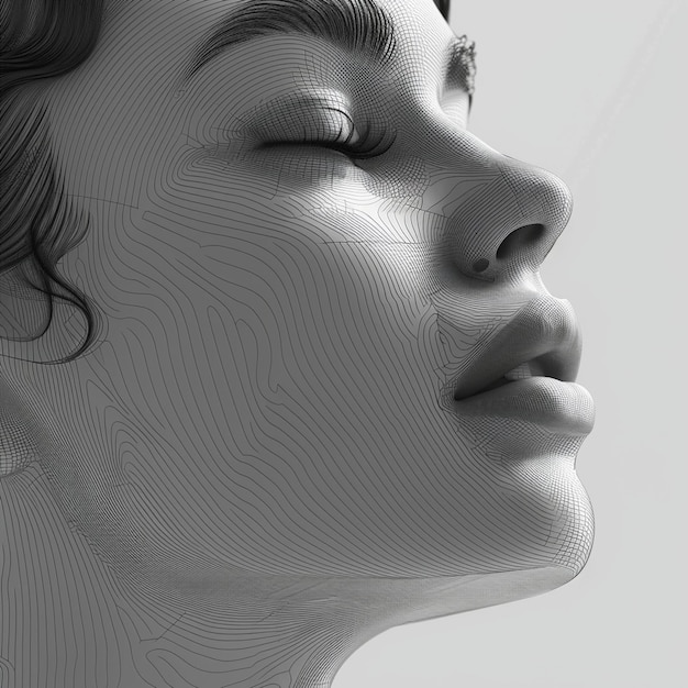 Um papel de parede preto de arte linear minimalista para o rosto plano de uma mulher