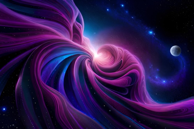 Um papel de parede roxo da galáxia com um buraco negro no centro