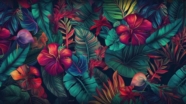 Um papel de parede tropical que diz folhas tropicais.