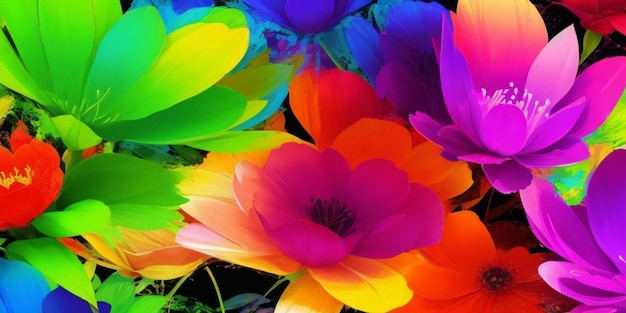 Foto um papel de parede vibrante com flores coloridas em alta definição