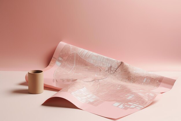 Um papel rosa com um mapa nele