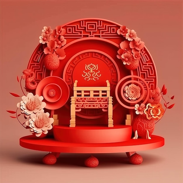 Um papel vermelho cortado de um templo chinês.