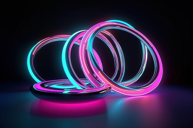 Um par de anéis de neon em cima de uma IA generativa de mesa