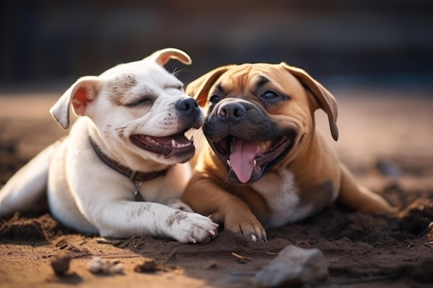 Um par de animais de estimação brincalhões envolvidos em uma luta livre amigável