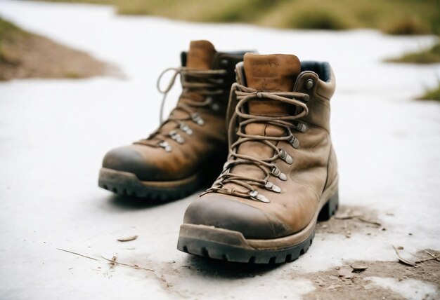 Foto um par de botas castanhas com uma etiqueta na frente e a palavra im na parte de baixo