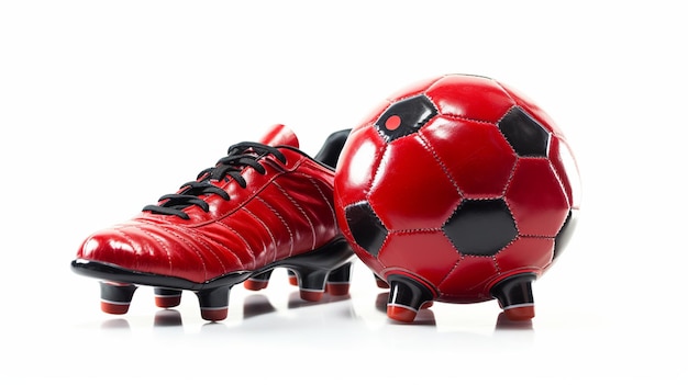 Um par de botas de futebol legal e bola em um fundo branco Generative ai