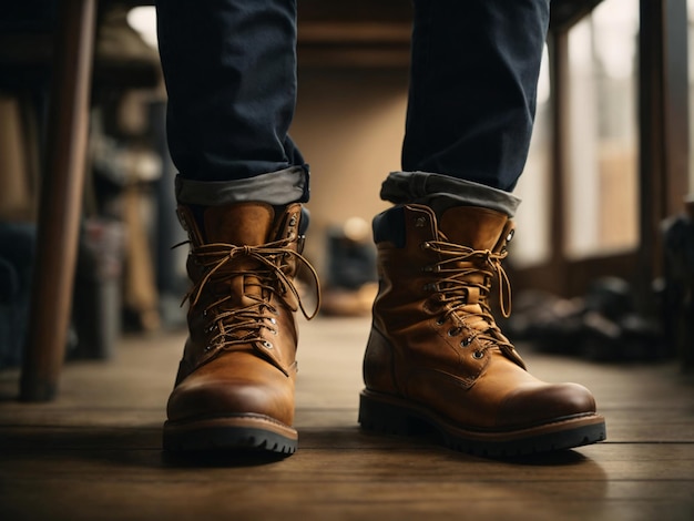 Foto um par de botas de trabalho resistentes