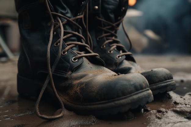 Foto um par de botas pretas com a palavra guerra na parte inferior