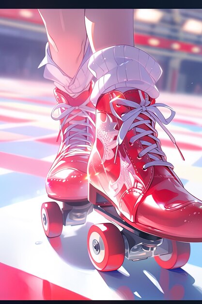 Foto um par de botas vermelhas com um patins de rolos vermelhos