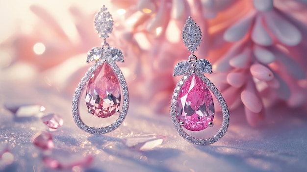 um par de brincos de diamante rosa com diamantes