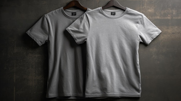 Um par de camisetas cinza com a palavra camisetas na frente