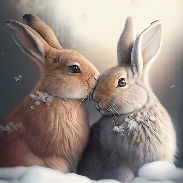 Um par de coelhos apaixonados Generative AI