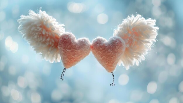 Um par de corações fofinhos com asas voando pelo ar Ilustração gerada por IA