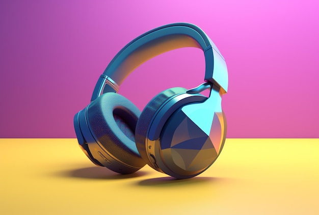 Um par de fones de ouvido azuis com uma forma de triângulo na lateral