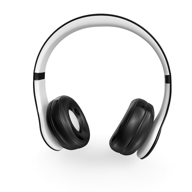 Um par de fones de ouvido com uma faixa preta na frente.