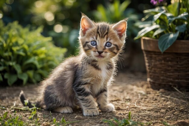 Foto um par de gatinhos brincalhões brincando no jardim