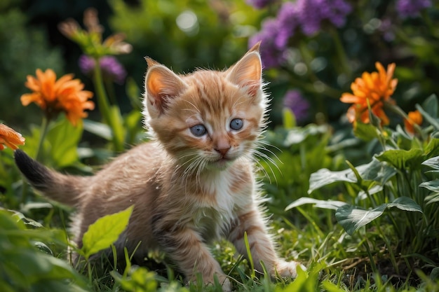 Foto um par de gatinhos brincalhões brincando no jardim