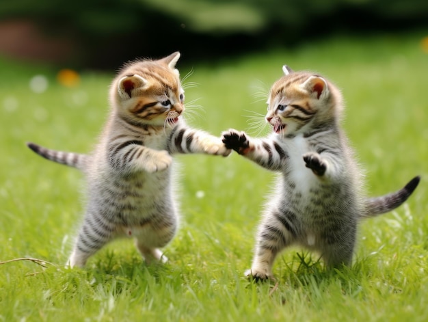 Foto um par de gatinhos brincalhões empenhados numa luta amigável