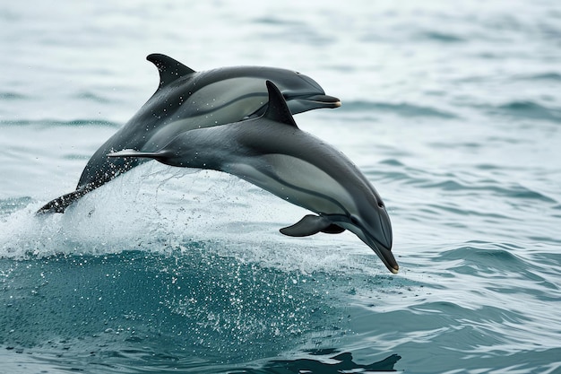 Um par de golfinhos pulando graciosamente no oceano