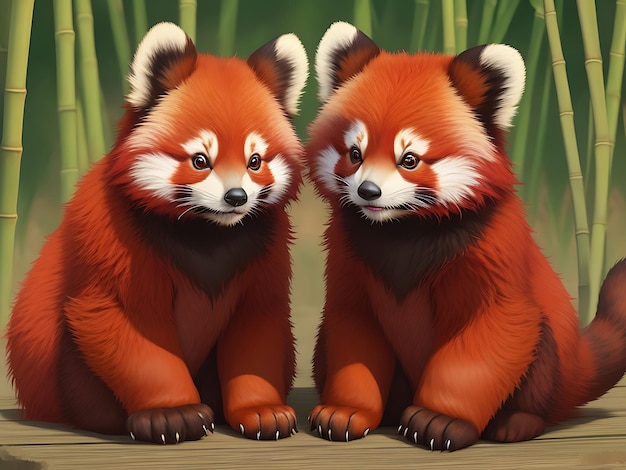 Um par de lindos e encantadores pandas vermelhos de IA generativa