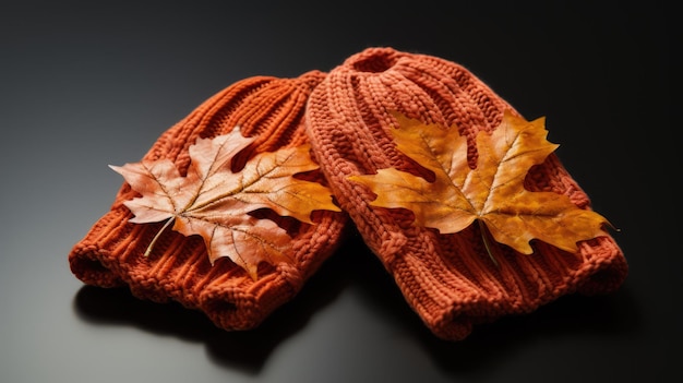 Um par de luvas de malha aconchegantes com padrões inspirados no outono