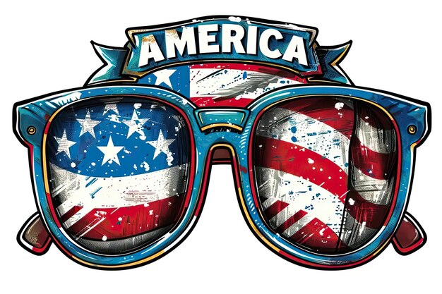 Foto um par de óculos de sol com a bandeira americana.