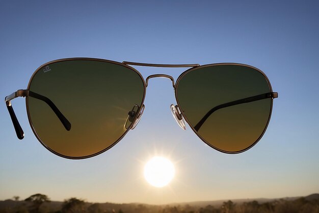 Um par de óculos de sol com o sol atrás deles