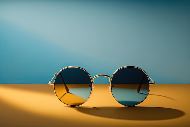 Um par de óculos de sol com um fundo azul.