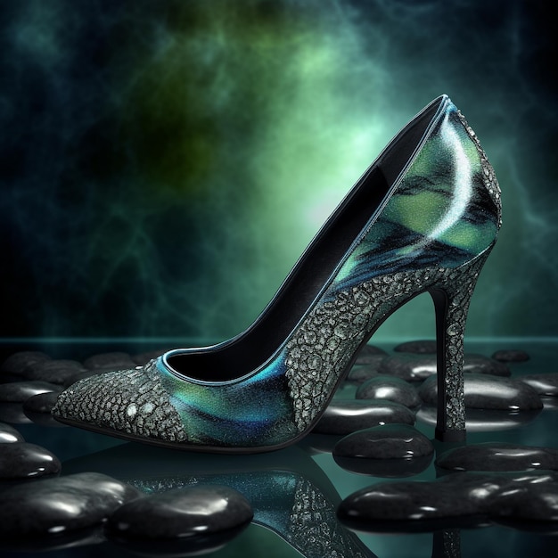 um par de sapatos com a palavra “brilhante”.