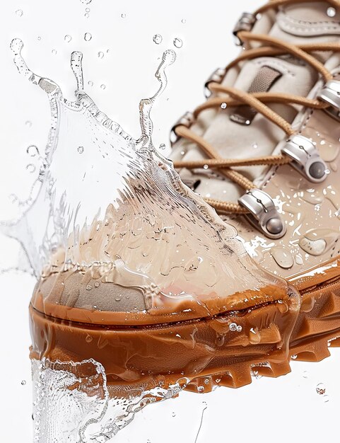 Foto um par de sapatos com água a salpicar.