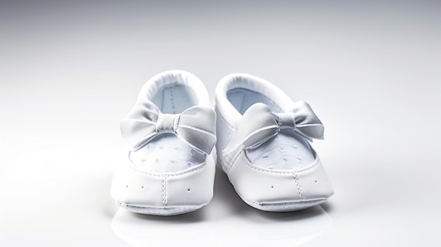 Um par de sapatos de bebê branco isolado no fundo branco