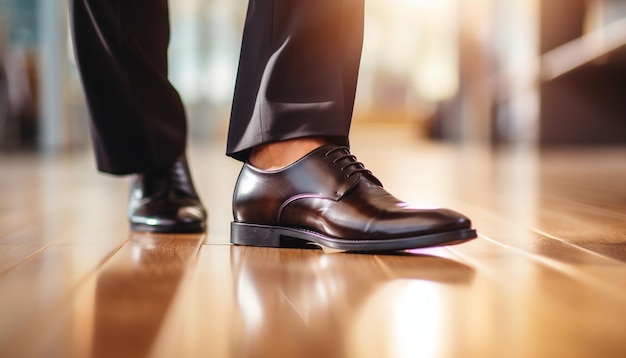 Foto um par de sapatos masculinos com um reflexo das pernas
