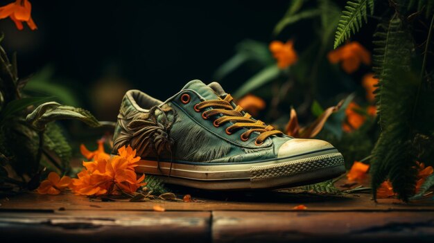 Foto um par de sapatos no chão molhado