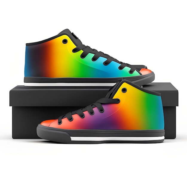 Um par de sapatos que dizem arco-íris neles