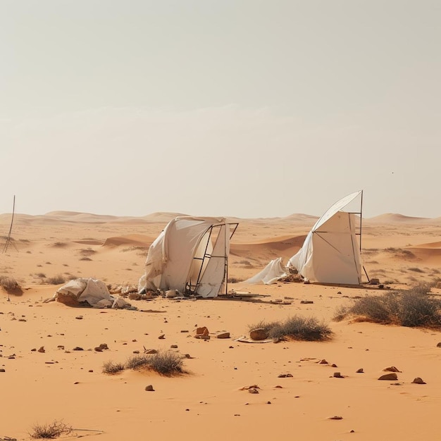 Um par de tendas sentadas no meio de um deserto