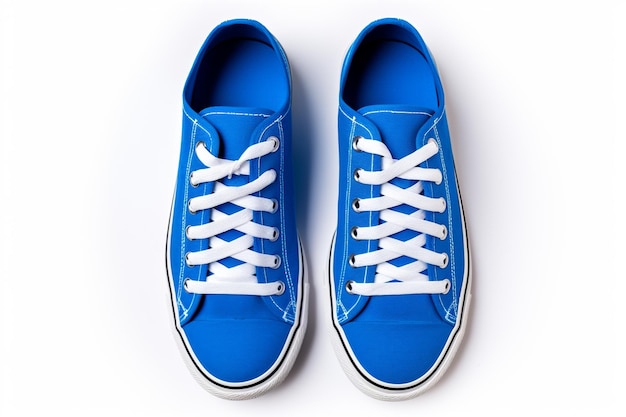 um par de tênis azuis em um fash de fundo branco