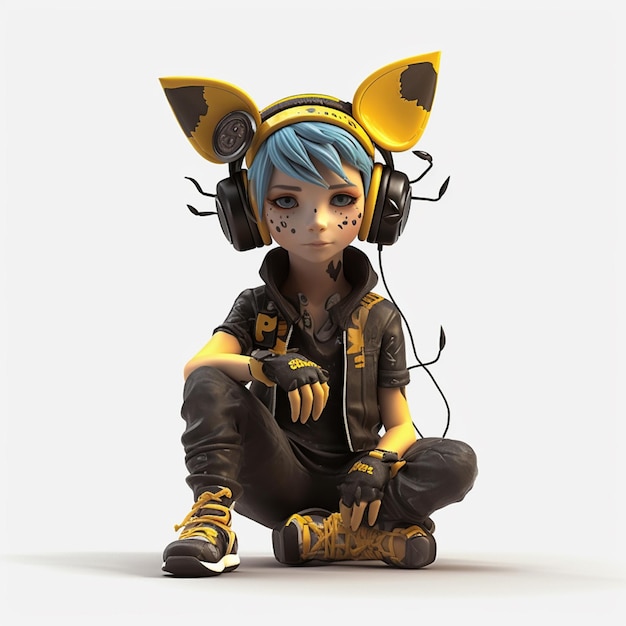 um par de uma pessoa usando fones de ouvido zbrush vencedor do concurso central neodada emo boy com orelha de gato