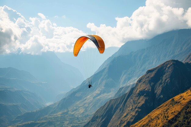 Um parapente flutuando sobre montanhas deslumbrantes gerado por Ai.