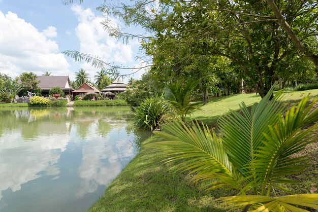 Um parque com um lago