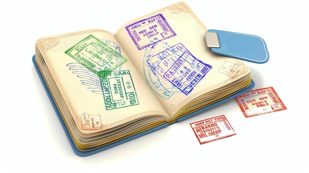 Foto um passaporte bem viajado com selos de todo o mundo